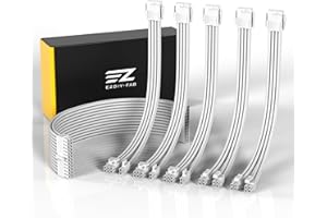 EZDIY-FAB Cavo di Estensione PSU con Sleeved Custom Mod GPU PC Alimentazione Morbido Nylon Intrecciato con kit Pettine 24PIN/3x 8PIN a 6+2Pin/2X 8PIN a 4+4PIN-300MM/11.8in-Tutto Bianco