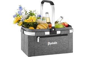 ‎PYNHOKLM Pynhoklm® Faltbar Einkaufskorb mit Kühlfunktion 2022 Upgrade Klappkorb mit Deckel Premium Faltkorb faltbar Isolierkorb eleganter Carrybag Thermokorb