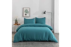 AYSW Pościel szczotkowana z mikrofibry, 1 poszwa na kołdrę 220 x 240 cm + 2 poszewki na poduszkę 80 x 80 cm, z zamkiem błyskawicznym, morski błękit