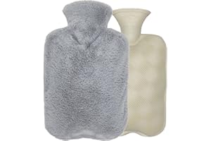 Emsmil Bolsa de Agua Caliente de 2 Litros Funda de Suave Felpa extraíble y Lavable Botella de Agua Caliente con Tapa Calentadores de Manos para Niños y Adultos Proporcionar calor y Comodidad Gris