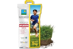 BARENBRUG - Gazon Implantation Rapide - Germination en 7 Jours - Tapis Dense et Résistant - Autoréparation Naturelle - Engrais Compatible Agriculture Biologique - Fabriqué en France - 5KG