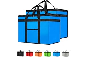NZ home Lot de 2 sacs isothermes et chauffe-aliments (XL Plus, lot de 2) pour livraison et courses avec dessus zippé, bleu