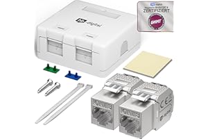 hb-digital Boîte de jonction Keystone à 2 ports CAT 8 - Pour montage en saillie - Modules RJ45 blindés prémontés - Prise LAN pour 40 Gigabit Ethernet - Blanc