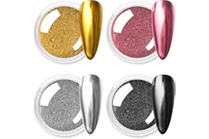 Allstarry Polvere per unghie cromata, 4 colori metallizzati, effetto specchio, cromata, lucida, olografica, per manicure a specchio, colore oro, argento, per decorazioni in gel