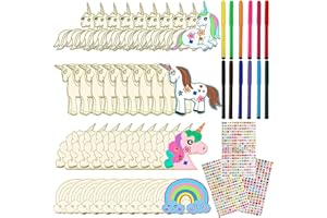 TZQFROCE Unicornio de Madera 55 Piezas Unicornio de Madera para Manualidades Unicornio Madera Manualidades Kit Artesanías de Madera de Unicornio DIY Unicornio Regalo Manualidades para Niños