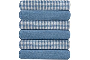 Casabella Pack Of 6 Terry Towelling Cotton Kitchen Tea Towels. Unbeatable Price (6 Pieces Set, Blue)