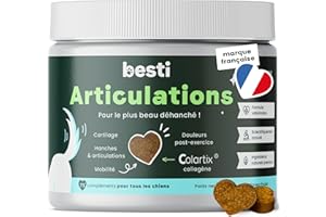 besti - Articulations | 75 Compléments Alimentaires Premium pour Chiens | Anti-Arthrose, Améliore la Mobilité Articulaire et Le Cartilage | Marque Française - Formule Vétérinaire | Au Poulet | 300 GR