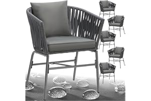 ‎TECTAKE tectake® Gartenstühle Set, Geflecht-Stuhl, Gartenstuhl Rope, Stühle Outdoor, Balkon Sessel, Terrassenmöbel mit Sitzpolster und Kissen für Garten, als Terrassenstuhl, Gartensessel - 6er Set