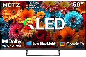 Metz QLED TV 50 Pouces (126 cm) 4K Smart LED Television Google Tele HDR 10 MEMC DBX Dolby Atmos 120Hz Mode Game Hub EyeCare Tuner DVB-T/-T2/-C/-S/-S2 CI+ (2025 Modèle, Noir 50MQF7500Z)