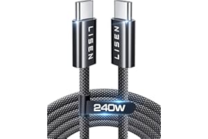 LISEN 240W Cable USB C Charge Rapide, 2m PD 5A Cable USB C vers USB C Câble Chargeur USBC Nylon Tressé pour iPhone 17 16 Samsung S25 Ultra iPad Air MacBook Pro Google Pixel 9 Xiaomi Switch PS5 Tablet