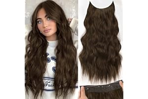 ENENBLAU Unsichtbare Extension mit Gummiband Braun Haarverlängerung Clips Lang locken Haar Extensions Synthetik wie Echthaar Günstig Haarteil Extensions Mossbraun 068D