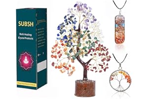 SUBSH Crystal Tree - Healing Crystals and Gemtones Chakra Bonsai Room Decor Ornaments for Living Spiritual Gifts Stones Meditation Gifts, #3 (Golden Wire)