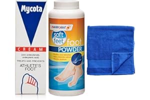Athletes Foot Treatment Kit - Mycota Athletes Foot Cream (25g) + Masterplast Foot Powder (170g) + Kunwely Towel for Drying Your feet