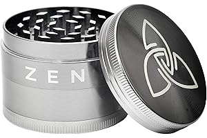 ZEN VAPORIZERS Zen - Macinino per erbe aromatiche e spezie con scomparto per polline e raschietto, 4 pezzi (color argento)