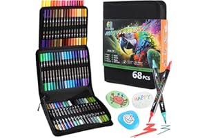 HYNEXLK Acrylic Paint Pens Paint Marker - 68 Colours Dual Tip Brush Paint Markers for Rock Painting, Glass, Ceramic, Stone Wood, Canvas - Fine & Brush Tip DIY Crafts Making