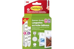 Command Languettes Accroches Tableaux Moyen et Grand Modèles, Blanc, 8 x 2 L + 4 X 2 M Languettes Adhésives - Fixation sans Dommage