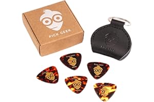 Pick Geek Leather Pick Holder Keyring | 100% Handmade Real Leather | Black | Includes 5 FREE Pick Geek Celluloid Triangle Picks | Shipped in a Kraft Gift Box
