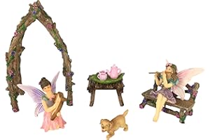 GlitZGlam Set Fate sorelle musicanti in miniatura - 7 pezzi - Fate in miniatura - Acessori da giardino