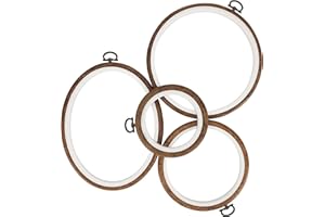 Curtzy Pack de 4 Bastidor para Bordar de Plástico Circular con Diseño de Madera 10,5 a 17 cm - Bastidores para Bordados con Bucle Colgante – Marco Expositor para Manualidades y Costura