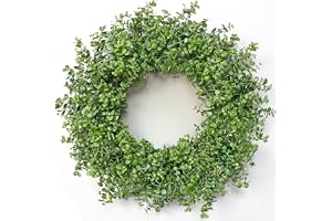 Dremisland Konstgjorda kransar för ytterdörr 41 cm, vår, buktskrans, konstgjorda gröna blad, krans, stor bukträd, dörrkrans
