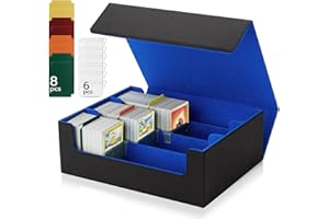 Tolesum Caja de Cartas para MTG, Card Deck Box para 1800+ Cartas Con Compartimento, Magnetic Flip Box con Cuero de PU para Cartas de Magic Commander TCG - Negro Azul