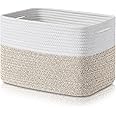 Homsorout Cotton Rope Storage Baskets - Bathroom Woven Shelf Basket with Handles Blanket Organiser for Living Room Decorative Bins for Laundry, Towel (Brown White 1 Pack)