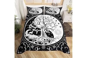MANFEI Sonne und Mond Baum Bettbezug Set S Größe,Kinder Teens Schwarz Weiß Tai Chi Muster Tröster Bezug Sternenhimmel Wolke Galaxy Bettwäsche Set Mädchen Jungen Zimmer Dekor Trippy Gothic Quilt Cover