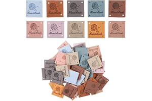 sdhiiolp Lot de 50 étiquettes faites à la main en cuir synthétique à coudre faites à la main - Pour vêtements, sac à coudre, tricot, bricolage, décoration, écussons faits à la main - 10 couleurs