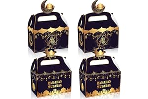 MEANJU 12 Pièces Sacs Cadeaux Ramadan,Eid Mubarak Boite Cadeau Ramadan,Aïd Mubarak Boîtes à Cadeaux Gâteries,Eid Mubarak Papier Bricolage Boîtes Bonbons,Ramadan Musulman Islamique