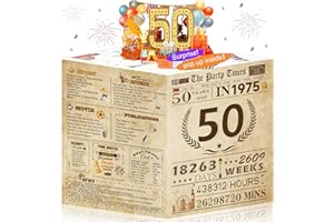 AWRMOO 50th Birthday Cards Funny 3D Pop Up gifts with Envelope for Women Men Wedding Anniversary Party Decorations Born In 1975 50 Year Old Poster Vintage Greeting Card for Mum Dad Husband Wife Aunt Uncle