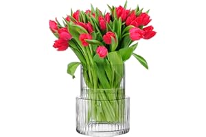 ‎KROSNO KROSNO Wazon na kwiaty żebrowany | 20 x 15,7 cm | Idealny do domu i restauracji | Można myć w zmywarce | Krystaliczne szkło | Bezołowiowy