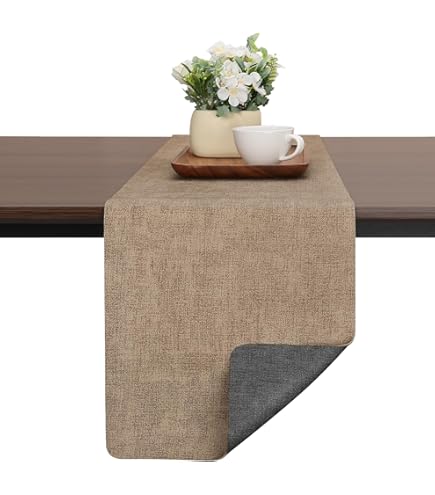 Runner Da Tavolo Effetto Lino Marrone - 40x140cm, Lavabile, Impermeabile, Per Decorazioni - Foto 7