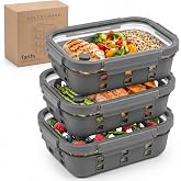 Dalena Home Meal Prep 3 x 1520 ml with Glass Lid, Anti-Leak | Silicone Case: Shockproof, Non-slip, Anti-heat | Steam Valve |