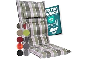 gardisun Gartenstuhlauflagen Hochlehner mit Kopfteil I Extra Dicke Sitzauflagen I Made in EU I Ideale Polsterauflagen für Hochlehner I Auflagen mit extra hoher Lichtechtheit I 4er Set I Grün kariert