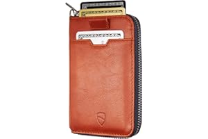 Vaultskin Notting Hill smukły portfel z zamkiem błyskawicznym i ochroną RFID. Portfel na karty kredytowe, gotówkę, monety, koniak, Einheitsgröße, Portmonetka