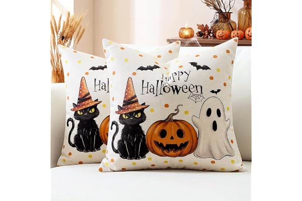 Artscope Halloween kuddfodral 50 x 50 cm, set med 2 höstörngott halloween kuddöverdrag för soffa vardagsrum högtid fest höst