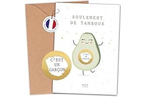 aliceandberry Cartes Gender Reveal à gratter - Annonce Sexe Bébé - Révélation Fille ou Garcon - Surprise Babyshower - (Pack 1 carte GARÇON + enveloppe)