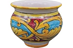 Sicilia Bedda - VASO IN CERAMICA SICILIANA - Decorazione Maioliche - Prodotto Artigianale di Alta Qualità - DIAMETRO 10 CENTIMETRI (Rosso Giallo e Celeste)
