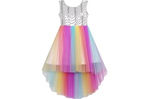 SUNNY FASHION Flower Girls Dress Unicorn Rainbow Pageant Princess Party Age 4-10 Years