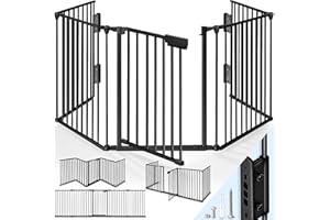 KIDUKU® Kaminschutzgitter mit Tür Metall 300 cm | Absperrgitter Ofenschutzgitter faltbar | Konfigurationsgitter inkl. 5 Elementen (Schwarz)