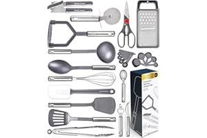 HOME HERO Kitchen Utensils Set - Non-Stick Heat Resistant Cooking Utensils Set - Spoons Turners Spatula Ladle Set - Kitchen Tools Gadgets Accessories (25 pcs Nylon Set - Grey)