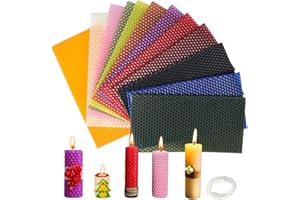 SUPAWAY Kit de 12 Piezas de Cera de Abejas de Colores para Hacer Velas - Hojas DIY con Mecha para Adultos y Niños (20x10 cm)