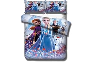 SMNVCKJ Juegos de Ropa de Cama 3D Frozen con Fundas de Almohada, Olaf Kristoff Anna y Elsa Ropa de Cama 100% Microfibra, Gruesa y Suave, Adecuado para niños y niñas (2, Single 135×200CM)