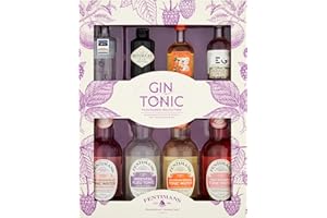 BLUE TREE Fentimans Flavoured Tonics (4x200ml) & 4x5cl Gins Selection Gift Box. Contains: Sipsmith Orange, Edinburgh Gin's Rhubarb & Ginger Liqueur, Hendricks, and Martin Miller's