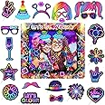 Glow Neon Party Inflatable Photo Booth with 25Pcs Photo Booth Props Selfie Picture Frame for Let's Glow Party,Kids Party Game Accessories,Giant Props Frame Celebration Blow Up Party Props