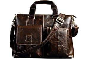 Le'aokuu Skórzane męskie etui podróżne na laptopa najlepsze portfolio teczka uchwyty organizer pasek na ramię torba kurierska, Kawa, Medium, Sandały dla kobiet eleganckie kliny