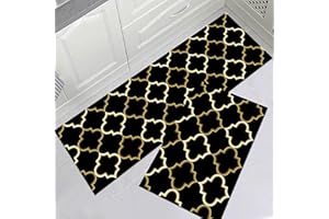 LLTTEER Kitchen Mats Rugs Sets Washable Non-Slip Kitchen Floor Mat 2 Pieces,Waterproof PVC Kitchen Mat Door Mat for Kitchen,Hallway,Living Room,Bedroom,Bathroom (Geometric 02, 40 x 60+40 x 120 cm)