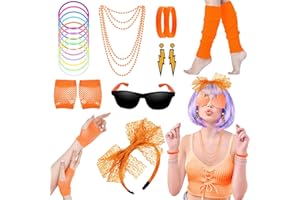 BEAMELY Accessoires de Mode des Années 80, Néon Costumes de Fête pour Enfants Femme, Lunettes de Soleil, Bracelet, Gants en Dentelle, Noeud Papillon, Collier à Jambes Chaudes, Boucles D'oreilles