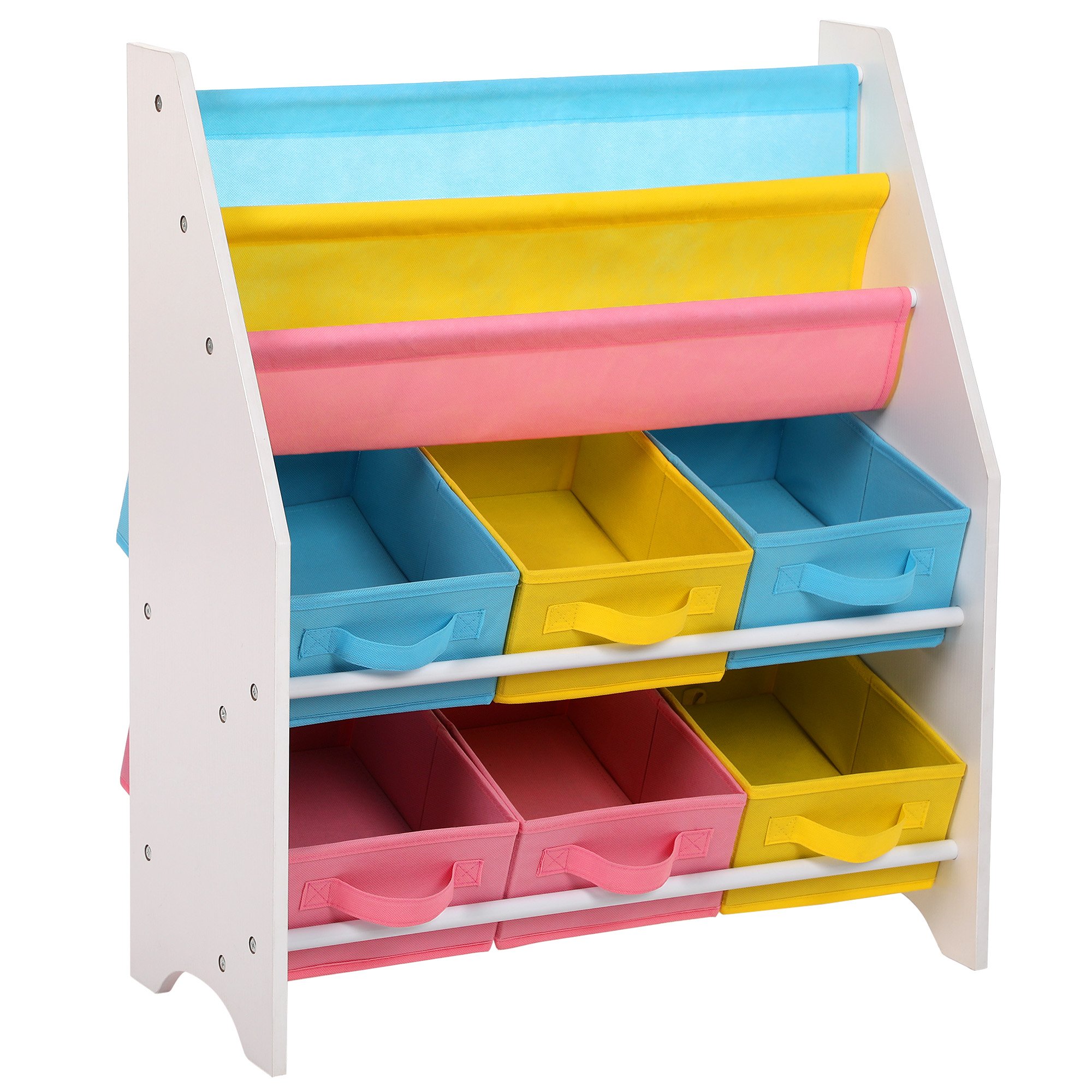 SONGMICS Kinderregal kleines Bücherregal Spielzeugregal Weißes Aufbewahrungsregal mit bunten ...
