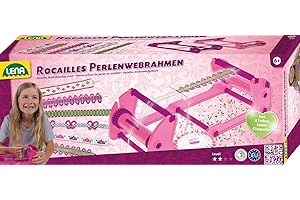 Lena 42682 Bastelset Perlenwebrahmen, Komplettset zum Weben von Freundschaftsbändern mit Webrahmen, Zwirn, Nadel und 60 g Rocailles Perlen in 8 Farben, Webset für Kinder ab 6 Jahre